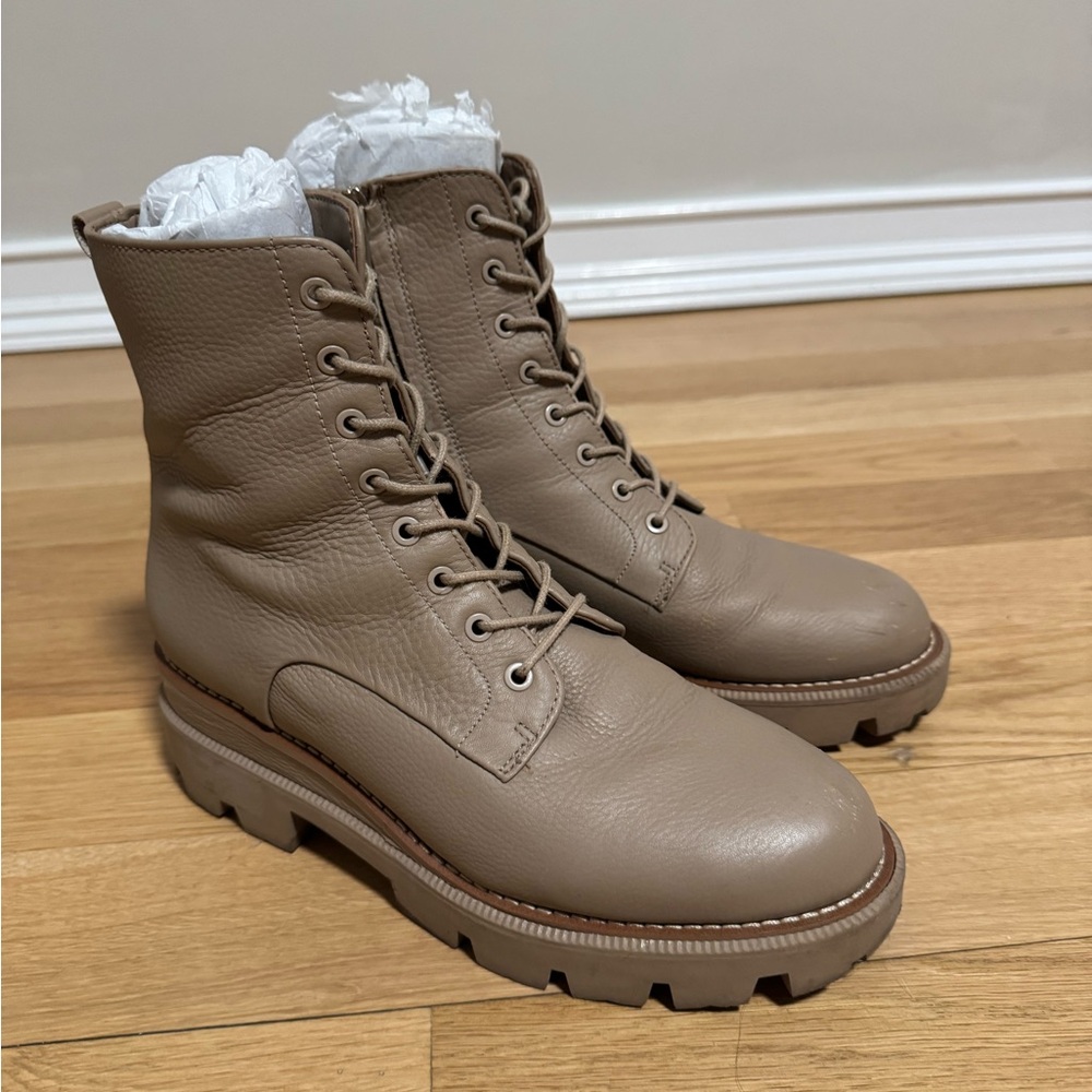 Sam Edelman Garret Combat Platform Boot Lt Cedarwood Leather 8.5